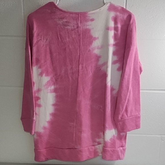 Tie-Dye French Terry Sweatshirt Top 3/4 Sleeves Drop Shoulder Boxy - Picture 13 of 13